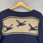 Vintage Knit Goose Sweater Kids Medium Navy Blue Canadian Geese Flying Outdoors