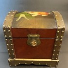 Vtg Wooden Domed Trunk Lacquer Box Jewelry Storage Painted Treasure Chest Farm