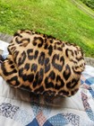 Leopard Print Dyed Muff Hand Warmer Animal Fur Vintage Strap   Zip Pouch 