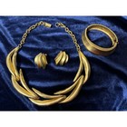 Vintage Matte Gold Abstract Stem Choker Necklace Bracelet Earrings Set 90 s