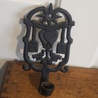 Vintage Cast Iron Black Pot Trivet Heart Doves Brooms Star Dutch Style Design