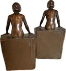 Pair Of Art Deco Nude On Book Metal Bookends
