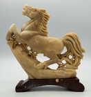 Vtg Chinese 5    Soapstone Hand Carved Rearing Horse Zodiac Figurine