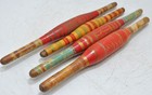 Lot Of 4 Antique Wooden Rolling Pins Belan Original Old Hand Caved Lacquer Paint