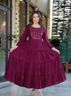 Indian Women Wine Rayon Embroidered Anarkali Flared Kurta Kurti Beautiful Dress