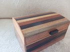Small Vintage Handcrafted Wooden Box Marquetry Stripes Hinged Curved Lid Chest