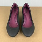 Crocs Lina Wedge Shoes Womens 9 Black Slip On Heel Casual Comfort