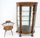 Solid Tiger Oak Curved Glass China Cabinet Carved Claw Feet Lion Heads Mint 
