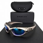 Oakley Plate X Metal Vintage Cyclops Y2k Sports Sunglasses Silver Blue Polarized