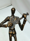 Vintage Mcm Brutalist Cast Bronze Sculpture Guitar Player Figure Statue 8 