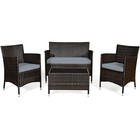 4pcs Patio Rattan Conversation Furniture Set Outdoor W  Gray Cushion