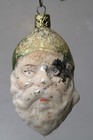 Vintage Antique Glass Santa Head Green Cap Mica Christmas Ornament Germany