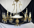 Huge Restored Converted Antique 1800s French Victorian Crystal Chandelier Bronze