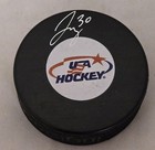 Jake Oettinger Signed Usa Hockey Puck Fanatics Authentication Auto Olympics Gold