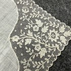 Antique Brussels Point De Gaze Lace Handkerchief Floral Linen Center 11 
