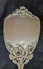 Antique Cast Metal Rose Hair Brush Bristle Mirror Set  Ornate Victorian 