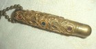 Lovely Antique Chatelaine Pen Filigree Brass W Jewels   Chain