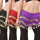 11pcs Belly Dance Hip Scarf Skirt Wrap 128 Silver Coins Chiffon Sequin Christmas