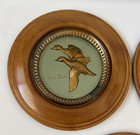 Vtg Mcm Duck Bird Pheasant Wooden Circular Coaster Set Plastic Gold Inlay Set 5