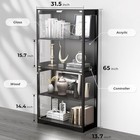 Black Glass Display Cabinet 4-tier Curio Case Led Light Storage Modern Decor
