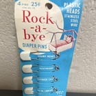 Vintage Rock-a-bye Diaper Safety Pins 4-pack Plastic Heads White silver Item 78