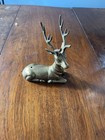 Vintage Solid Brass Seated Buck Deer Reindeer Wildlife Nature Figurine 7    Tall