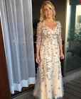 Long Sleeve Floral Applique V-neck Chiffon A-line Mother Of The Bride Dress