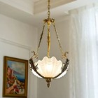 French Vintage Brass Chandelier Antique Glass Pendant Light Victorian Ceiling