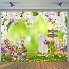  7x5ft Easter Photo Backdrop Spring Flowers Grass Backdrop Colored Egg 7x5ft
