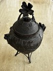 Antique Japanese Hand Carved Bronze Koro Incense Burner 13  Floral Motif