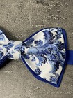 Custom Mens Blue white Floral Bow Tie Pre-tied Adjustable Handmade Bowtie