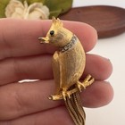 Vintage Figural Bird Parrot Gold Tone Tassel Feather Tail Brooch Pin Rhinestone