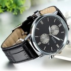 Mens Black Leather Band Date Quartz Analog Business Wristwatch Sports Watches
