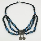 Vintage Antique Silver Tone Bedouin Glass Trade Beads Necklace Artisan Coins 21   