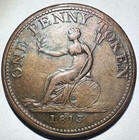 1813 Canada 1 Penny Token  Field Marshal Wellington  Vf  Old Cleaning Scarce 