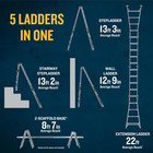 22 Ft  Reach Aluminum 5-in-1 Multi Position Pro Ladder With Built-in Leveling  3
