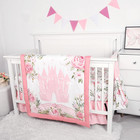 4-piece Crib Bedding Set For Baby Girls  Floral Castle Nursery Bedding Set Inclu