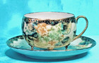 Antique Nippon Moriage Teacup   Saucer Set  2 Cups  2 Saucers      Hand Painted