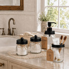 Sheechung Mason Jar Bathroom Accessories Set 6pcs Rustic Bathroom Set black