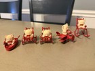 Vintage Lot Of 5 Flocked Fuzzy Teddy Bear Christmas Ornaments Red Metal