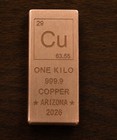 1 Kilo 999 9  Fine Copper  Bullion Bar