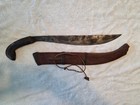 Vintage Philippine Handmade Curved Blade Short Sword bolo Wood Scabbard Wwii Era