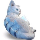 Vintage Porcelain Lying Kitten Figurine White Blue Glazed Playful Cat Blue Eyes