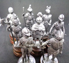 Pewter Knights Set On Wood Base - 8 Pieces