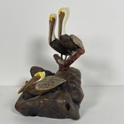 Brown 3 Pelican Sculptures By John Perry 2005 - Rare Piece  5in Tall