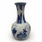 Vintage Chinese Blue And White Porcelain Vase     Landscape And Floral Motif     12 