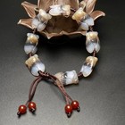 Tibetan Natural Old Agate Dzi Carved Cicada Beads Bracelet M1014