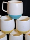 Vtg Bopp-decker Plastics Vacron Set Of 6 Coffee Mugs Blue white   Yellow white