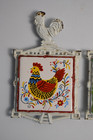 3 Vintage Tile Trivets Mcm Birds Chicken Rooster Goose Doves Kitschy Japan