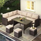 7pcs Patio Furniture Set  Outdoor Conversation Set Wicker Rattan Sectional Sofa